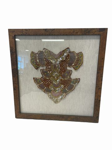 Framed Balinese puppet costume, 18.5x19