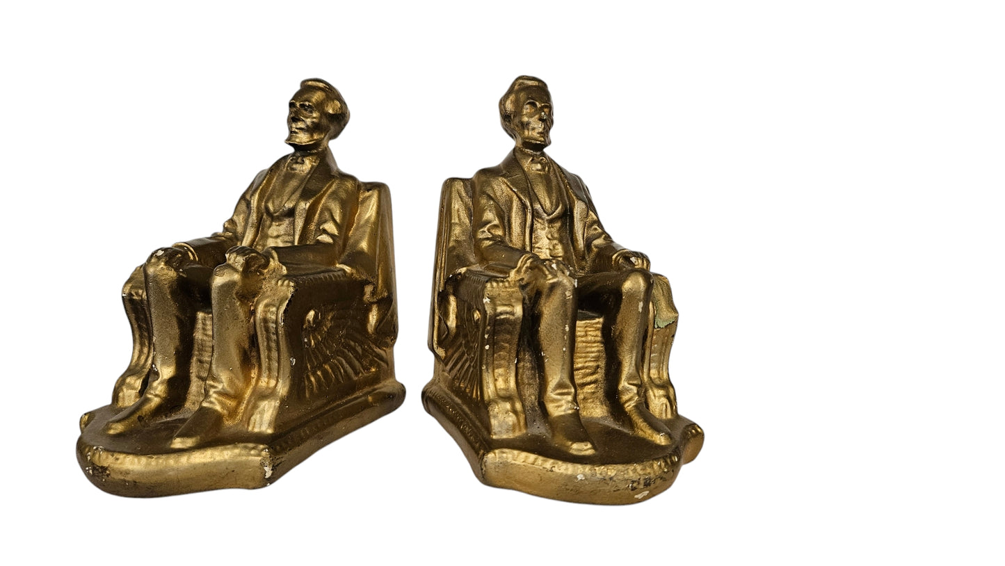 Abe Lincoln Bookends Gold on Plaster 7.5 "Hx&"W