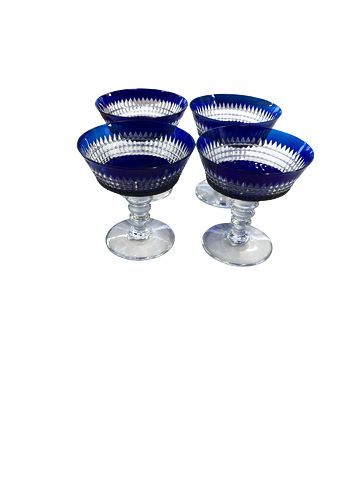 Set Of 4 Dorflinger Renaissance Cobalt Blue Sorbet Pedestal Bowls 5x4"