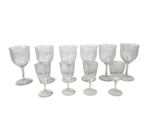 Set of 6 Italian crystal wine glasses & 4 Italian crystal cordials, 4.75-6.5H