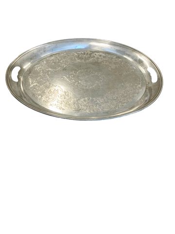 Etched Oval Silver Plated Cocktail Serving Tray 16"x22"