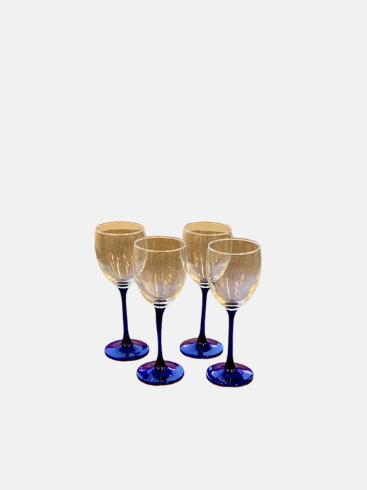 4 pc  Set MCM Blue Stem Red Wine Glasses