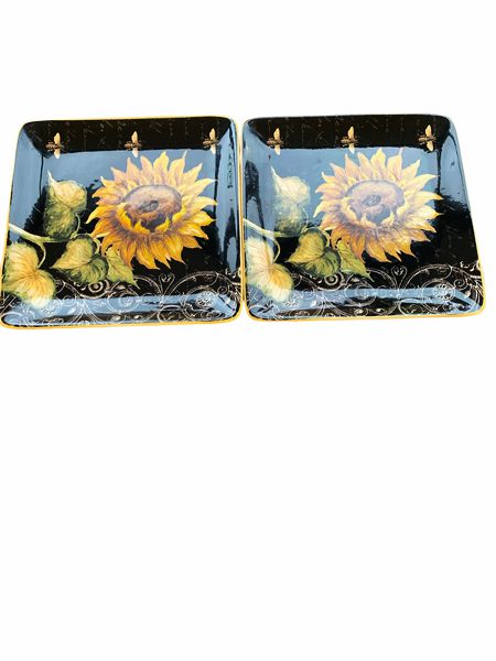 Pair Sunflower  Luncheon Plates,  9"Sq