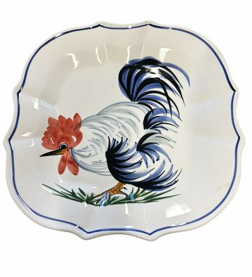 Zanoli Majolica handpainted rooster platter (Italy), 13x13"