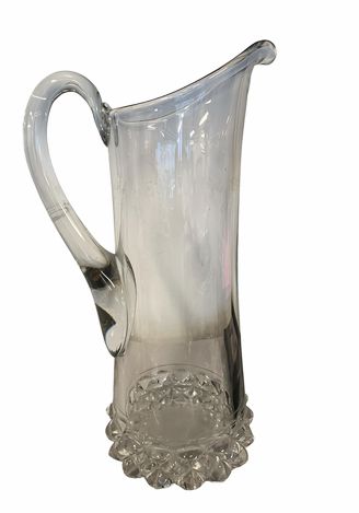 Glass pitcher w/ faceted bottom trim, 12.25" h