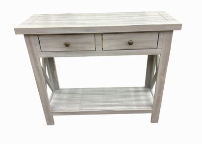 Gray console table w/ 2 drawers, 38x13.75x32.5"