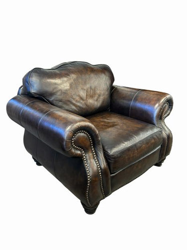 Havertys Brown Leather Chair & Half with Ottoman