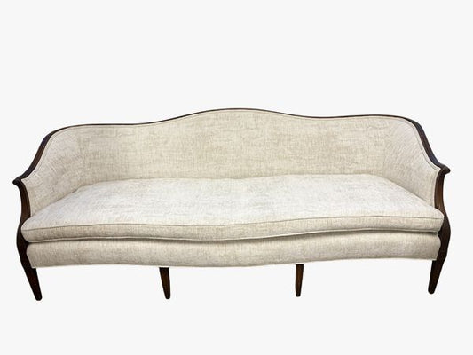 Mahogany serpentine Hepplewhite-style sofa, 7'x22x32.75"