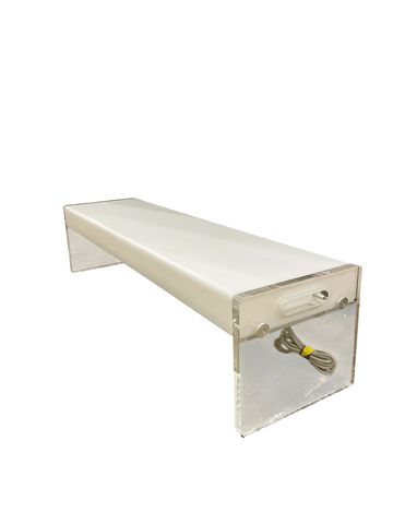 Acrylic light bench w/white top & clear legs, 12.5H. 51.5W. 14D.
