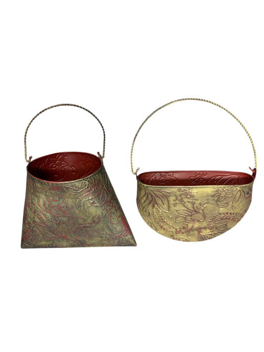 PAIR of embossed metal baskets