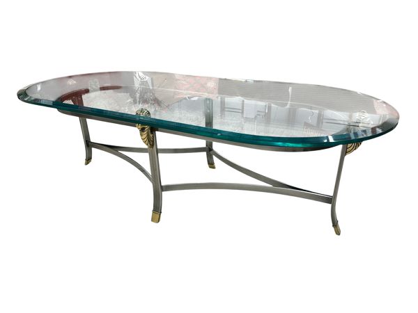 Oblong Mixed Metal and Glass Coffee Table, 51.5x24.75x16