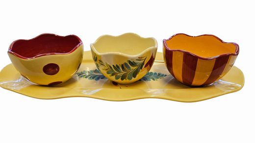 4 Pc Set Tray and 3 Condiment Bowls 14"L x 3"H