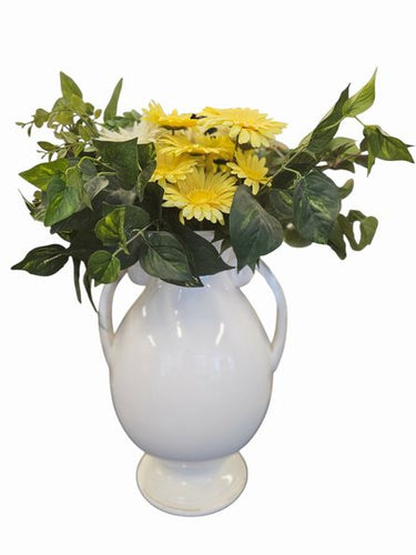 Lrg White Urn  Ceramic  Vase with Chrysanthemums 18" x 12"