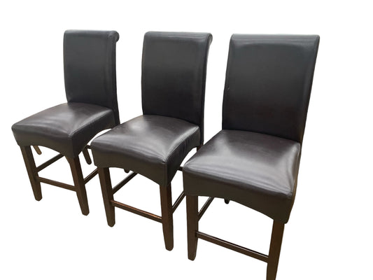 Set of 3 counter-height espresso faux leather stools, 18.5x18x42.5"