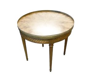 Baker Round Coffee Table w/ Brass Gallery, 23"Hx26"D