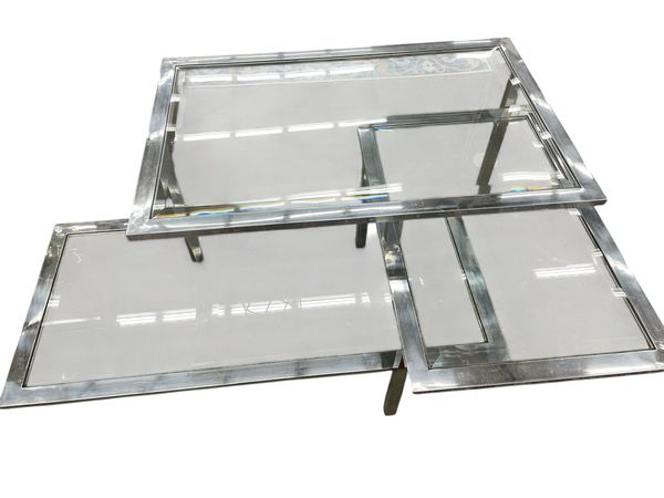 3 Tier Glass/Metal Coffee Table, 53.5x38x20"