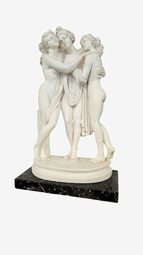 3 Graces Marble Compound  Statuette on Marble Base, Italian 10"H