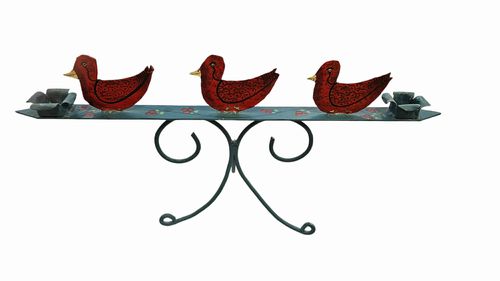 2 Candleholder Cut Metal Red Ducks in a Row,10"H 22"W