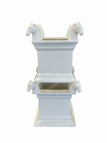 Set of 2 Wildwood stackable equestrian planters, white,  9.5 sq, 10.5 sq