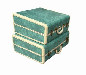 PAIR of vintage 1950s Samsonite turquoise green "Streamlite" hardshell suitcases
