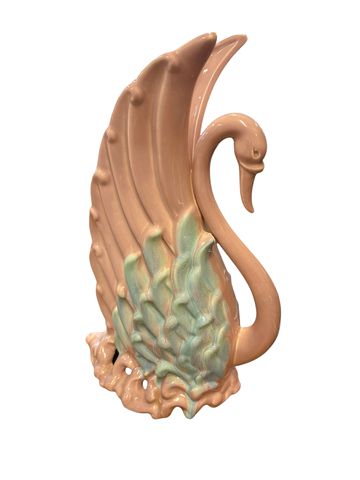 Royal Haeger pink/blue swan vase, 15H