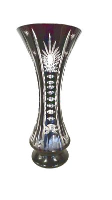 Bavarian purple amethyst cut glass vase, 7.5"H