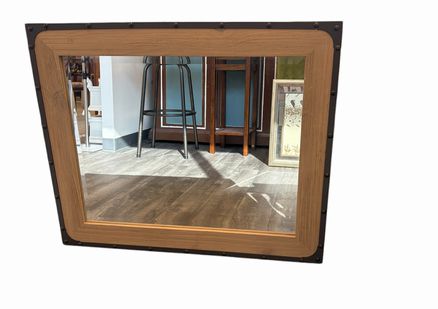 Rectangular beveled mirror in wood/metal frame, 28.5x34.5"