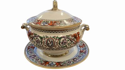 Antique Minton Florence tureen & plate, 1862, AS-IS, 10.5x9x10.25, 14"D