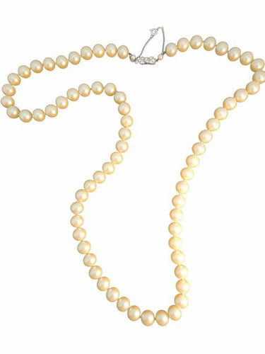 30"  Fashion Pearl Necklace w Silvertone & Gemstone Clasp