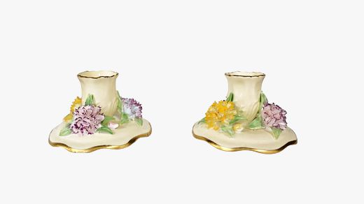 Pair Crown Staffordshire China Flower Candleholders 3.5"