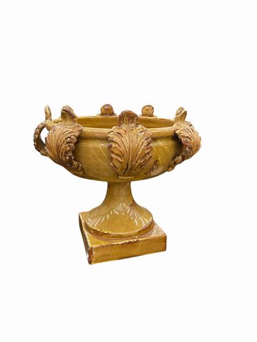 Italian Fortunata Glazed Ceramic Urn, H. 18 in. x 17 in. Diam.