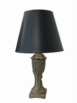 Antiqued Silver Beige Table Lamp w/Black Shade  32"x6"