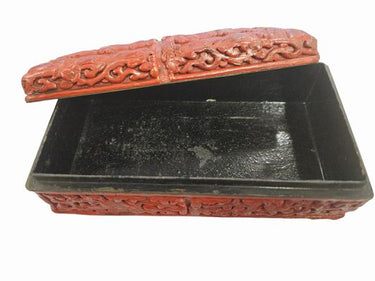 Cinnabar Red Trinket Box, (Softened image Melting) 3"h x 3"w x 7"l