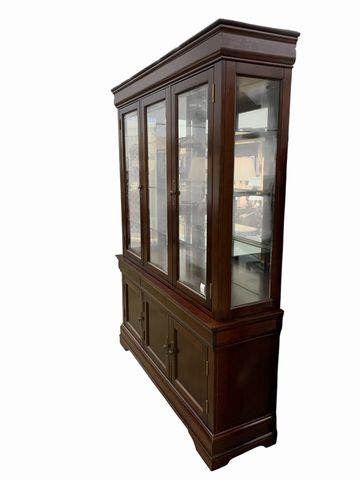 Mahogany 2 Piece China Cabinet w/ Mirrored Back Display Section 84"hx63"wx18"d