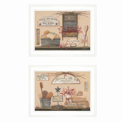 Wash Room White Framed Prints (Set Of 2)