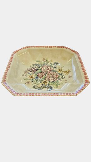 Italian Pasta Serving Fruit and Floral Bowl 11"Sq x 3.5 'H