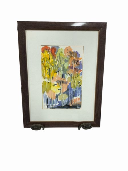 Signed Expressionist Forest Watercolor 14"Hx11"W