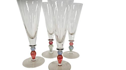 Set of 4 Pottery Barn Stem Flutes Glasses 8"H