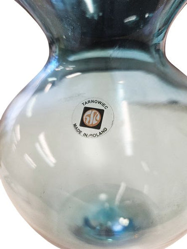 Tarnoweic of Poland Aqua Blue with Clear Foot Vase 10.5"h x 6" w