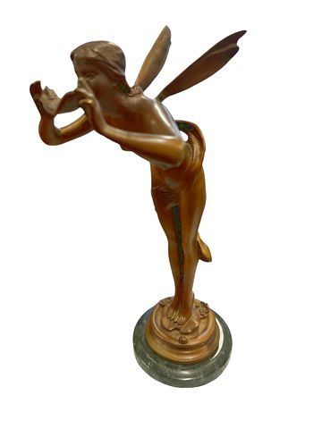 Bronze fairy statue w/ marble base, 13"H