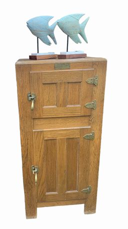 Antique oak Sanitore Refrigerator, 24x17.5x52" h