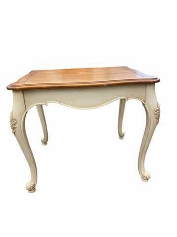 Ethan Allen Legacy Collection side table w/distressed cream base, 23H. 22W. 27D.