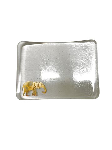 Small curved seeded glass tray w/ elephant, 5x7