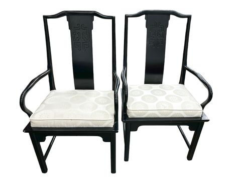 Six Black Lacquerd  Dinning Room Chairs&Two Arm Chairs  40"x19"x23"