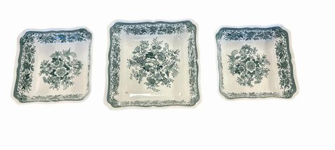 Set of 3 Villeroy & Boch green "Fasan" square serving dishes, 7x7" & 8.25x8.25"