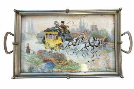 Vintage Rusch foil art serving tray, 10x18"