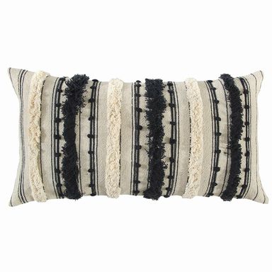 Beige Black Eyelash Fringe Lumbar Pillow