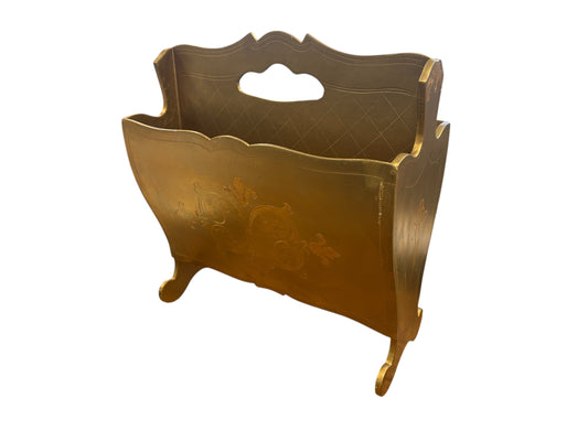 Florentine gilded wood magazine rack, 15.25" h x 14.75" w x 8" d