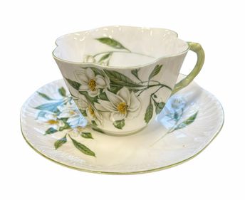 Shelley bone china "Lyringa" teacup, cup 2.5" h, saucer 5.75" diam.