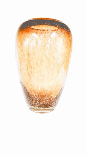 Amber Glass+Copper Flecked  Glass Vase 5"Diax9"H